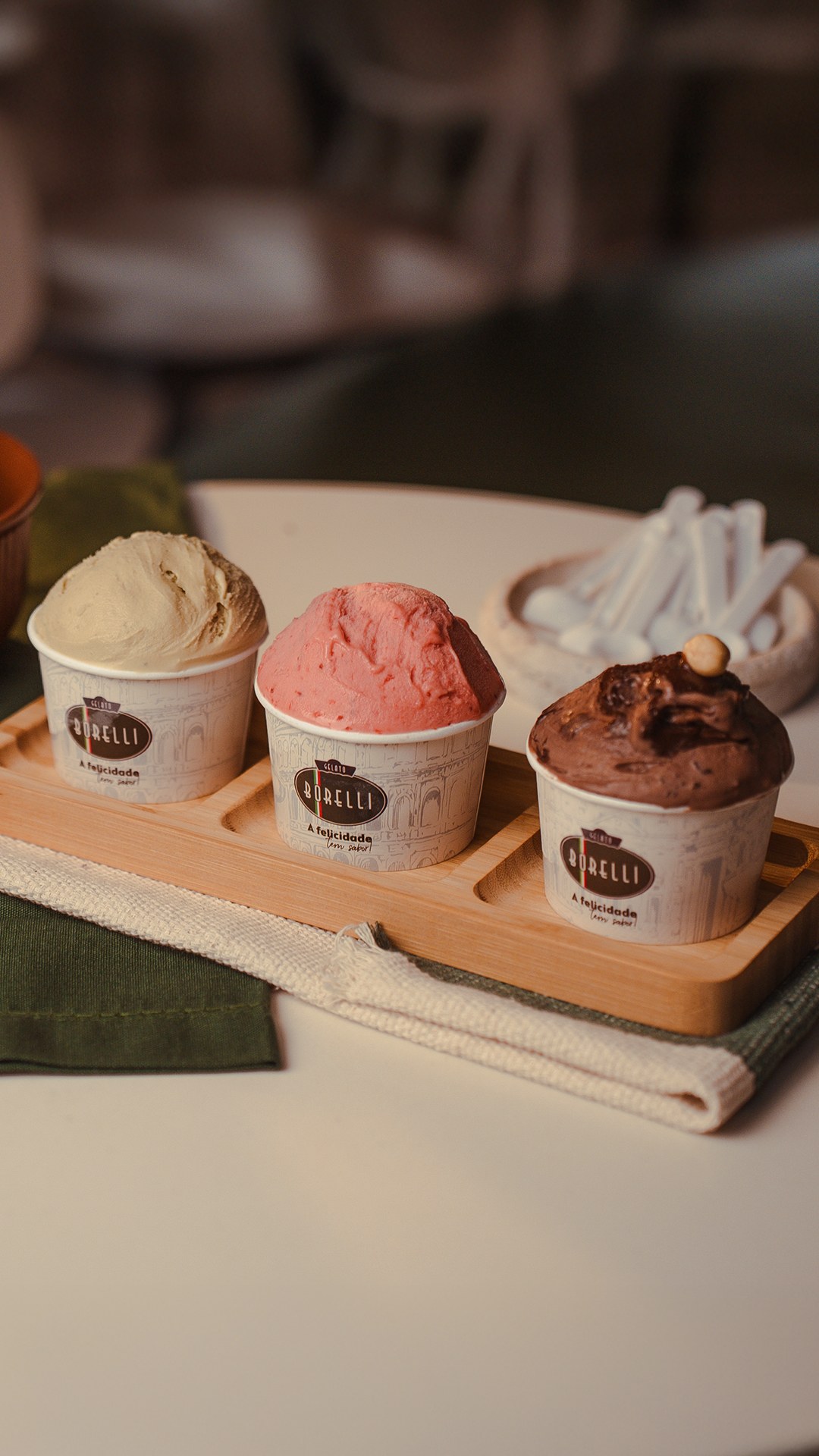 Trio de gelatos artesanais Gelato Borelli
