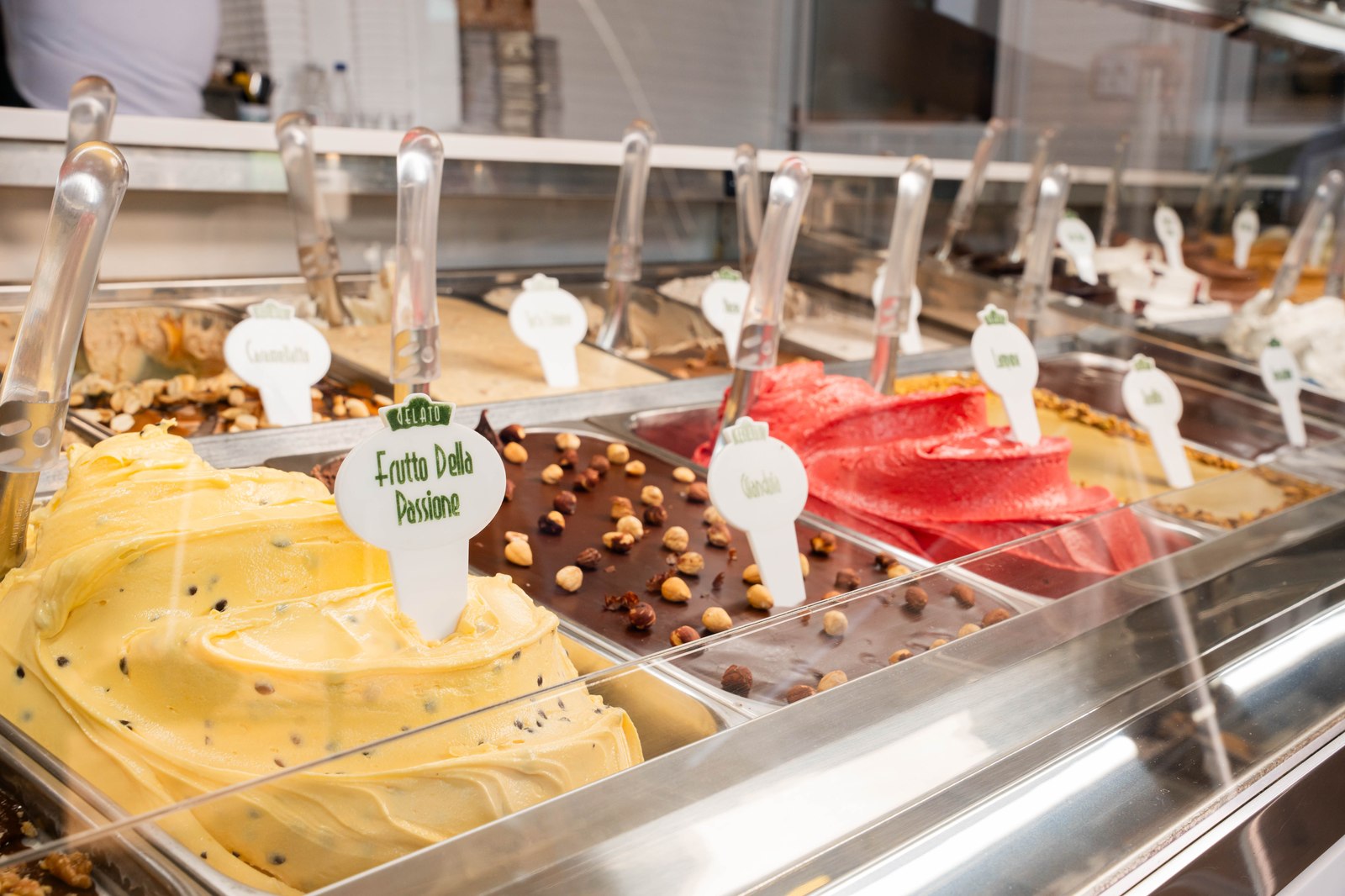 Detalhe do sabor Frutto della Passione na vitrine Borelli